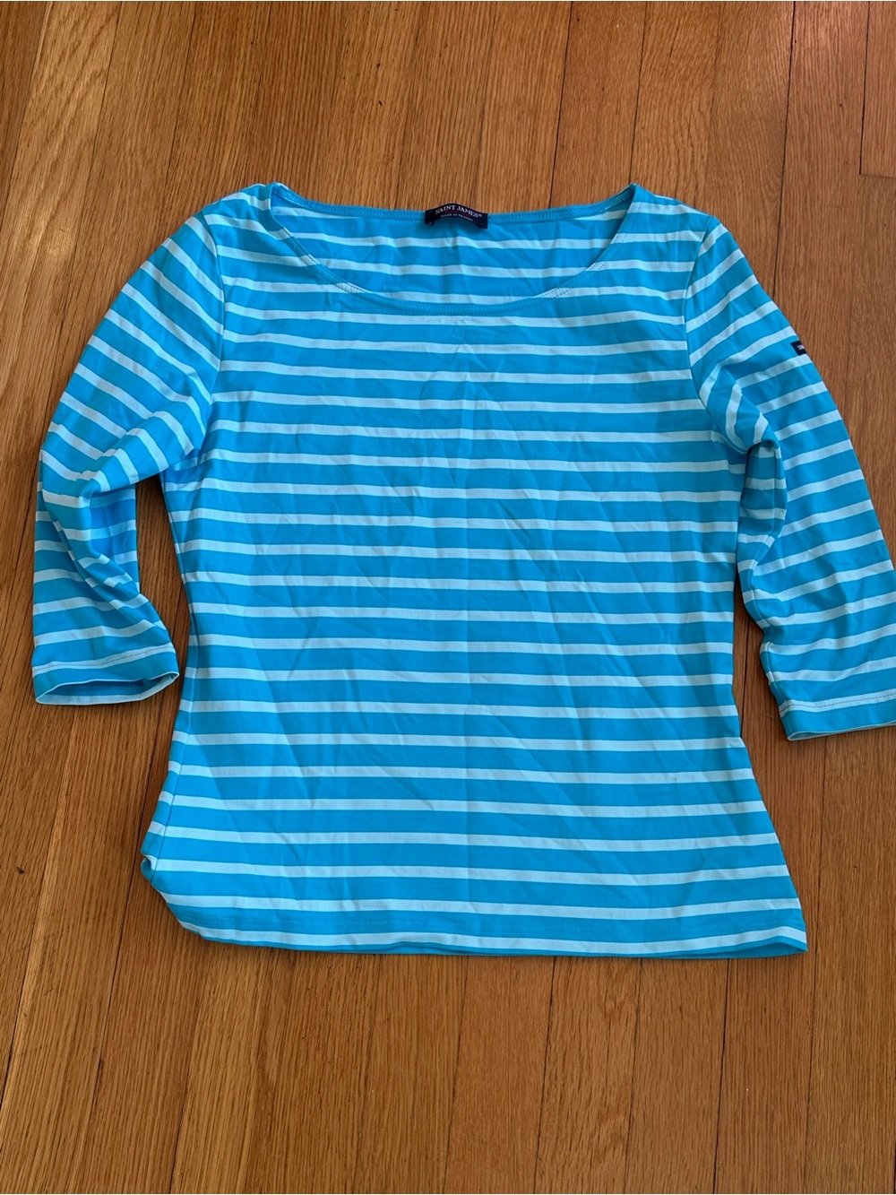 Saint James Striped Boatneck 3/4 Sleeve Top - Blue/White nautical preppy